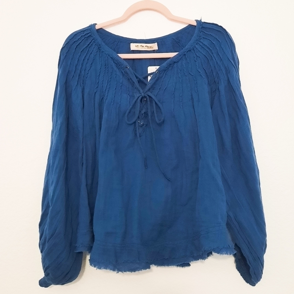 Free People We The Free Blue Peasant Blouse XS NWT